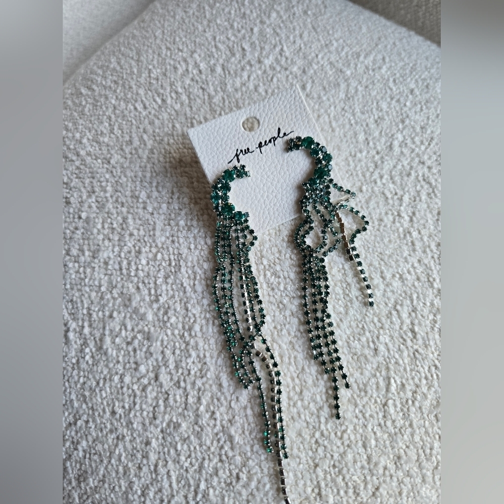Free People, You Make Me Feel Like Dancing Dangles, Silver/Green - NEW!